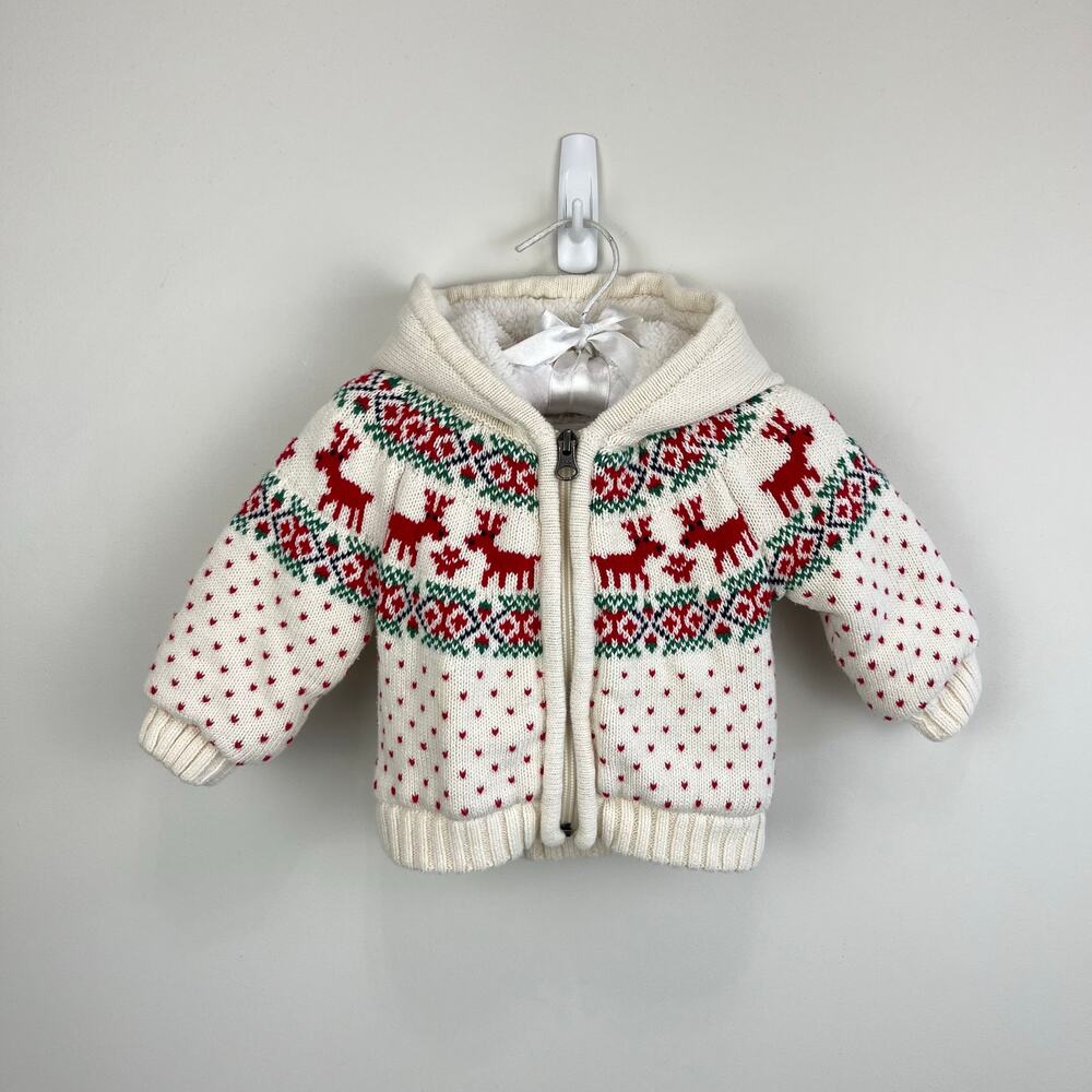 Hanna Andersson Gnome Hood Holiday Sweater Jacket Dear Deer 60 cm 3-6 Months